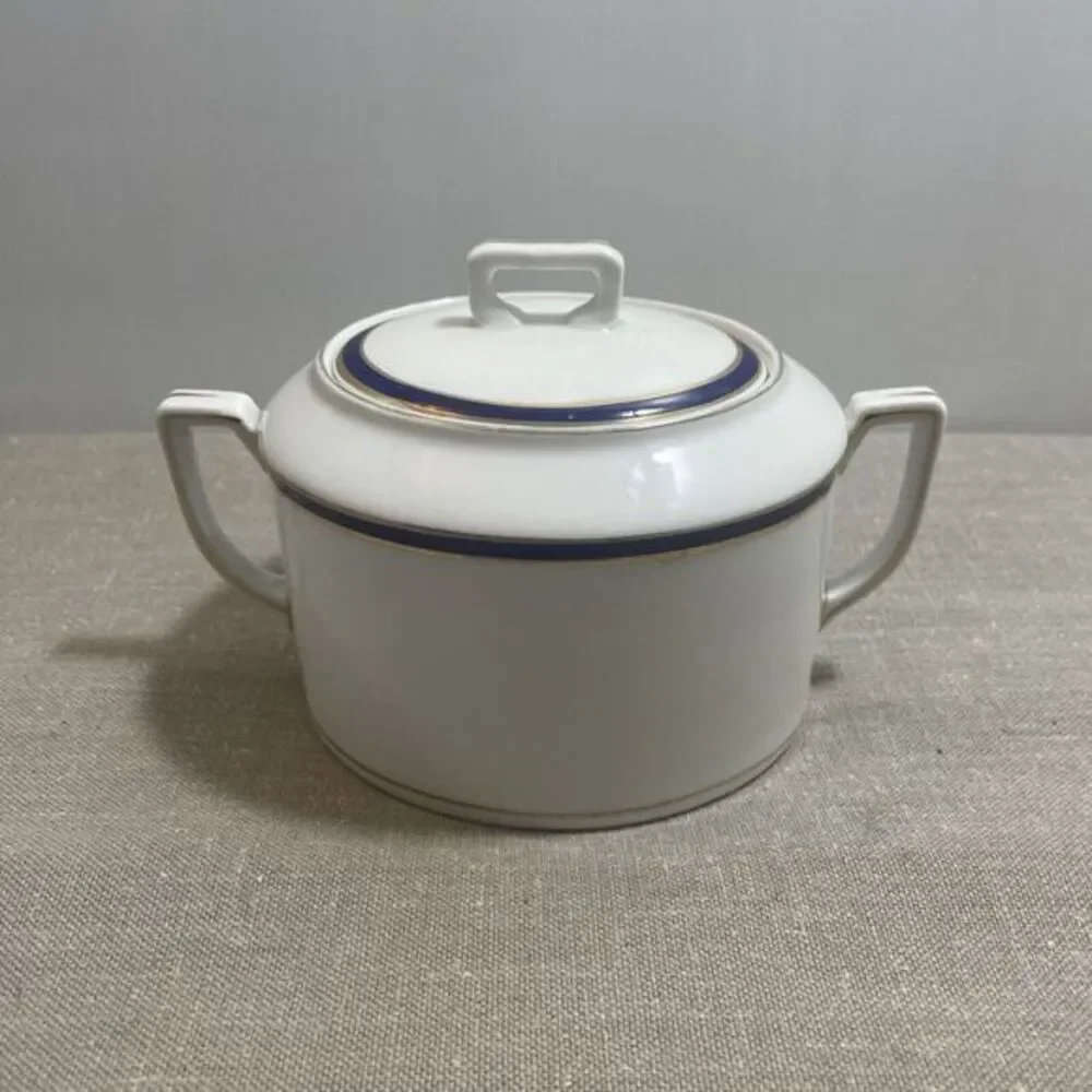 Konig & Co. - Paul Muller Selb‎ - Large Sugar Navy Gold Rimmed Bowl w/Lid